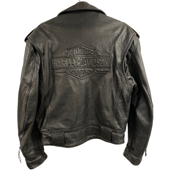 Vintage 80s 90s Harley Davidson Authentic Leather Biker Jacket Embossed Logo - Picture 4 of 16